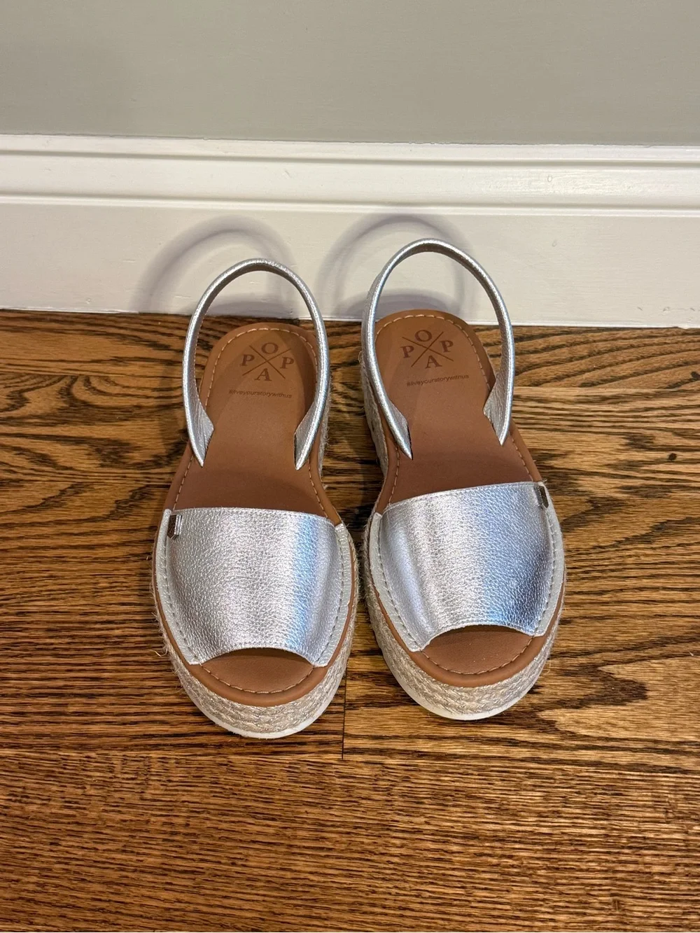 Popa Silver Leather Espadrille Slingback Sandals - Women's